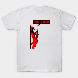 Christian saxophone player (saxophonist) in red and black color T-Shirt